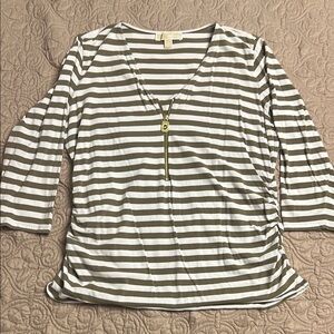 Michael Kors Tan Striped 3/4 Sleeve Top